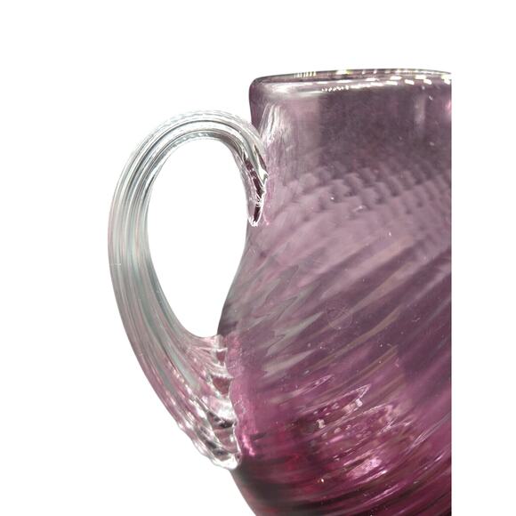 Vtg Hand Blown Cranberry Glass Creamer Ribbed Swirl Applied Handle 5" Small - Picture 9 of 12